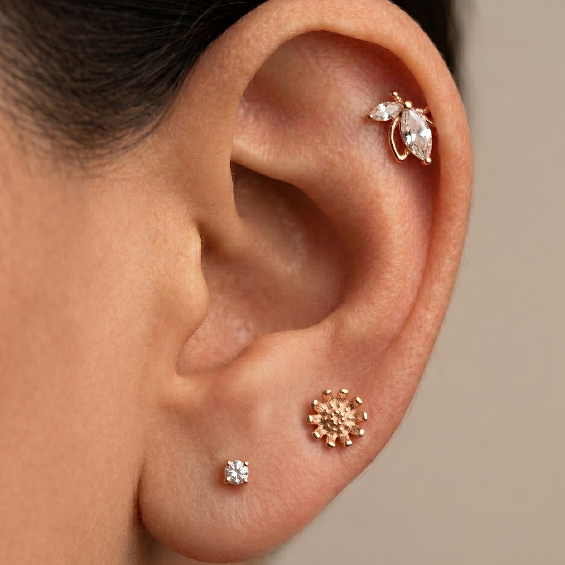 The Bee, Bloom & Solitaire 3-Piece 92.5 Silver earings