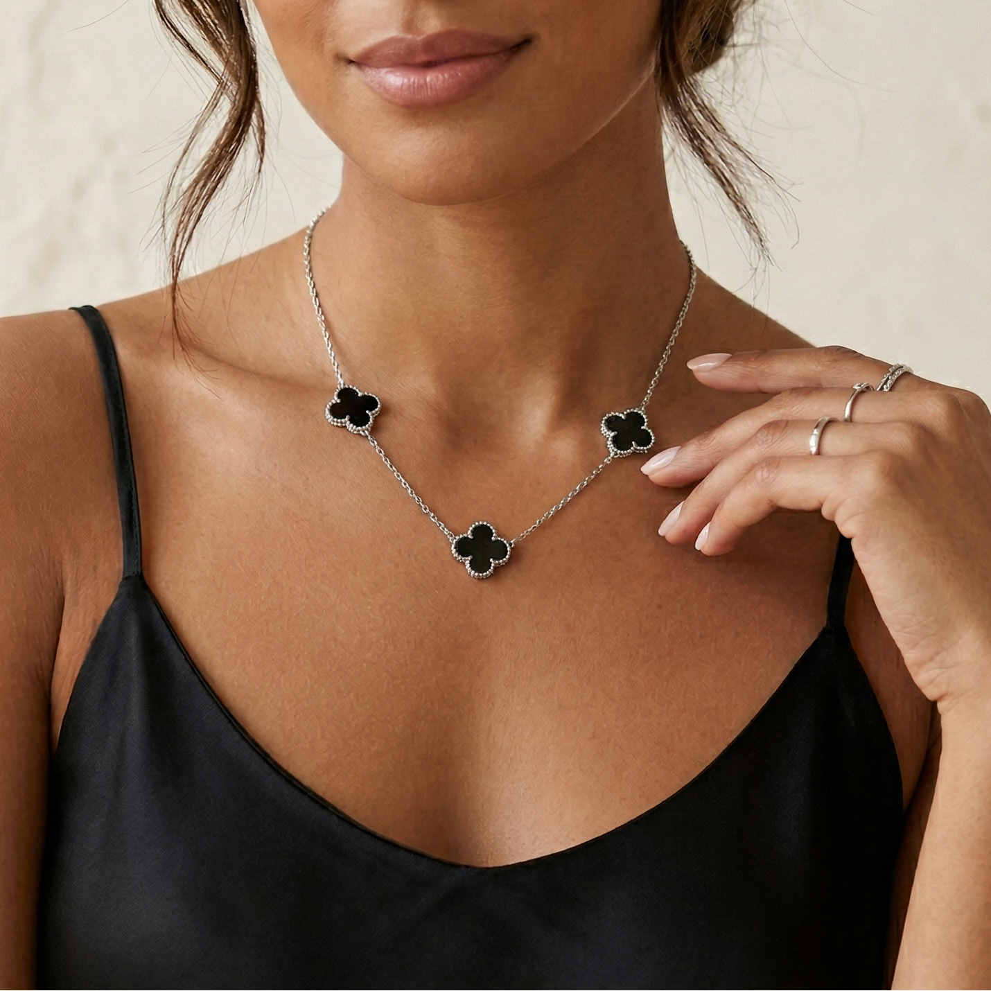 The Vega Onyx Triple Clover Necklace