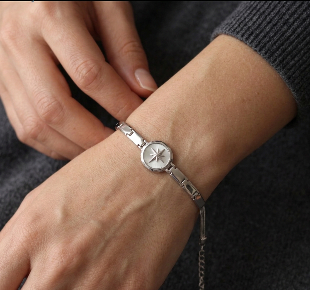 The Vega Silver North Star Compass Bracelet
