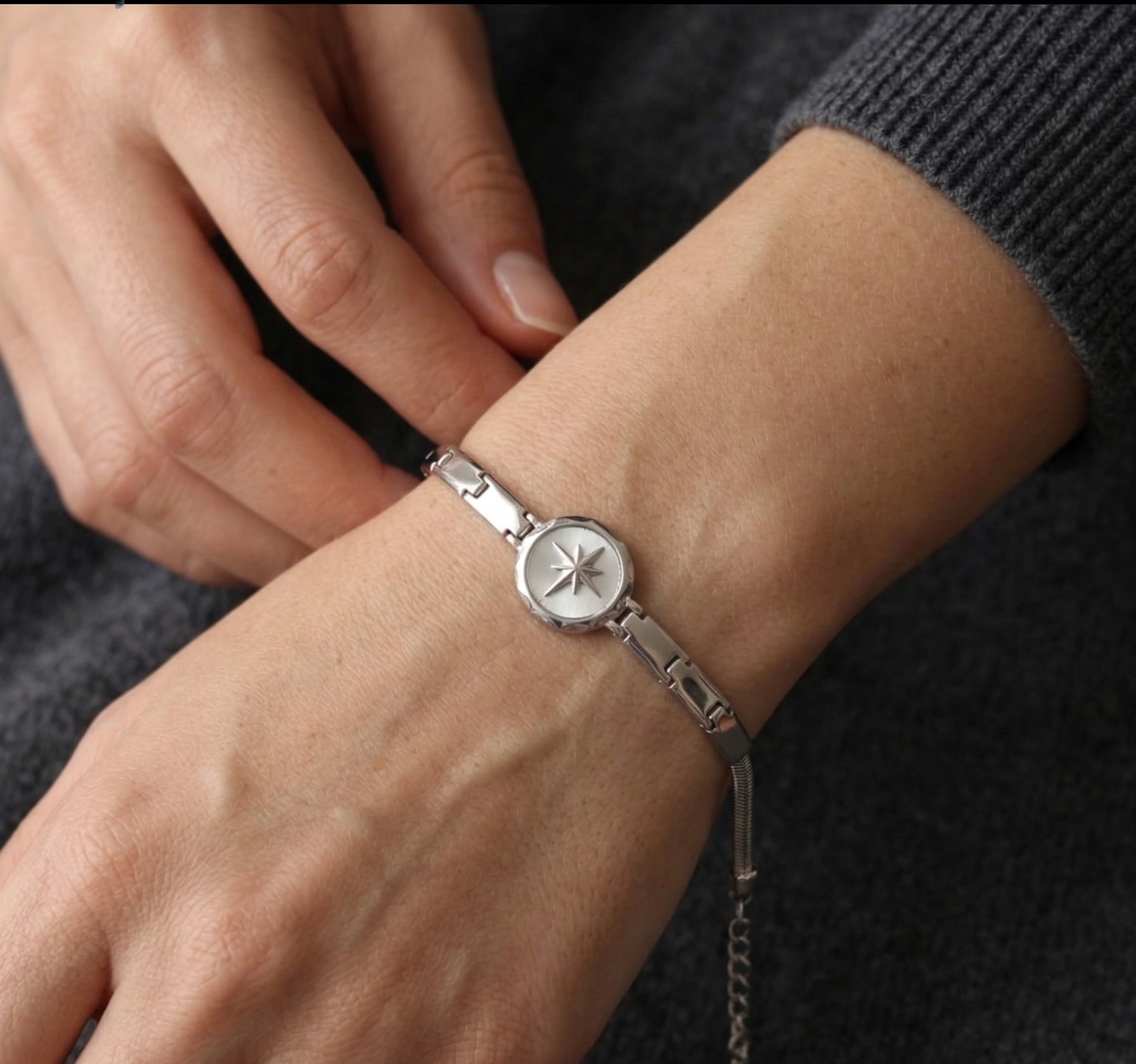 The Vega Silver North Star Compass Bracelet