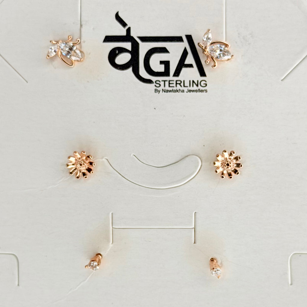 The Bee, Bloom & Solitaire 3-Piece 92.5 Silver earings