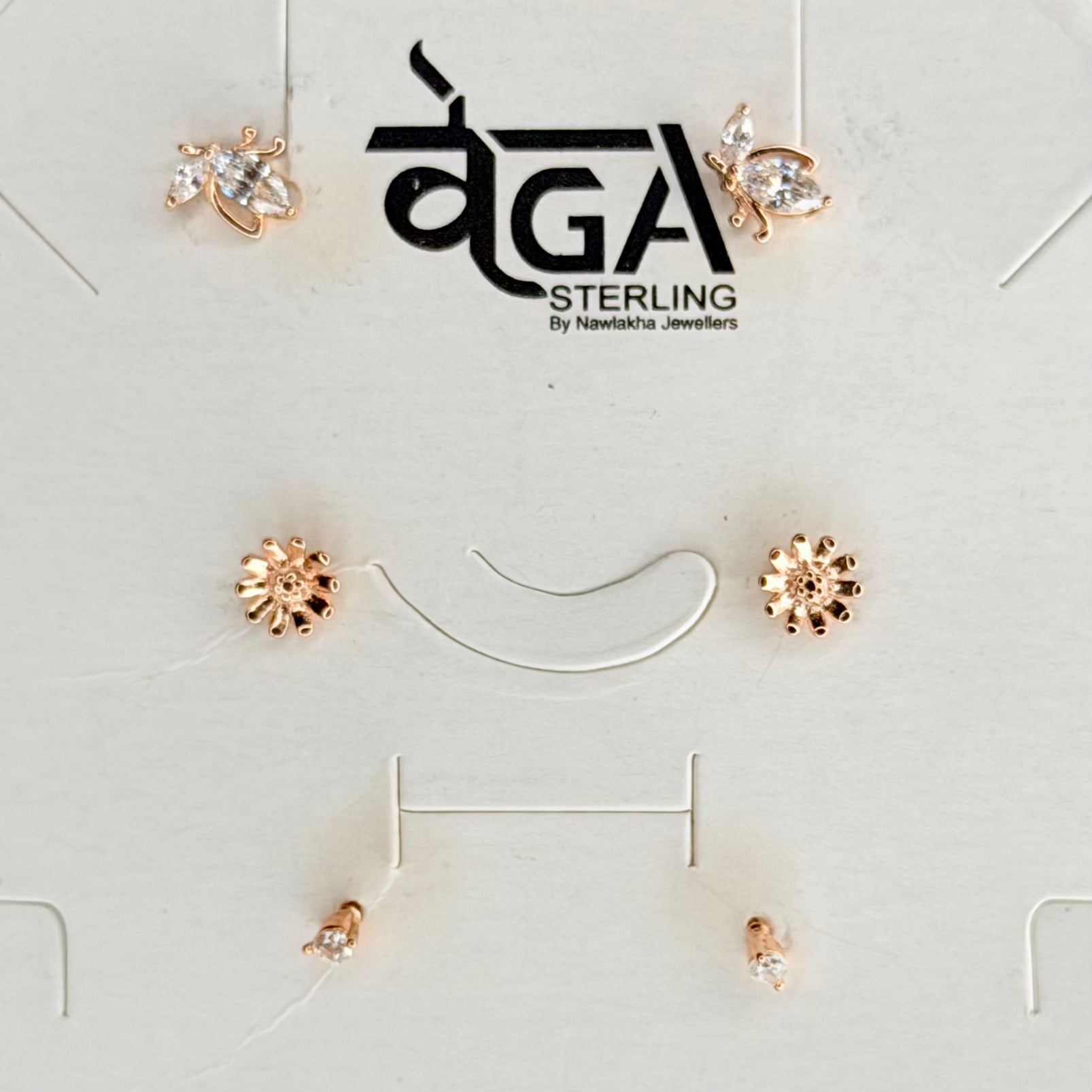 The Bee, Bloom & Solitaire 3-Piece 92.5 Silver earings