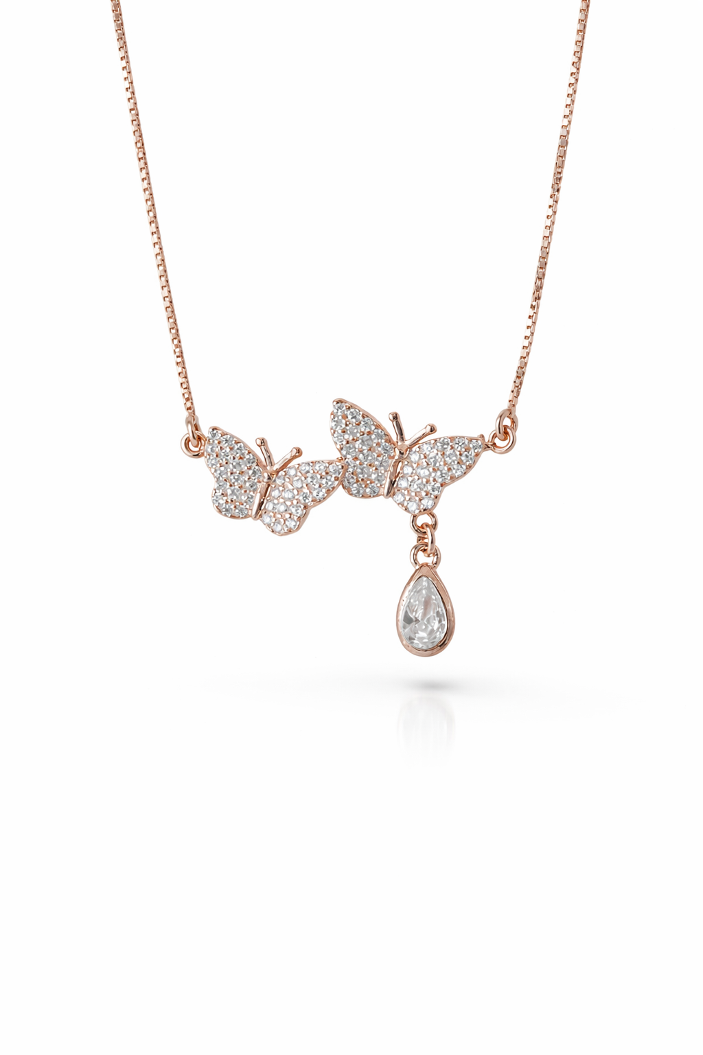The Vega Rose Gold Twin Butterfly Necklace
