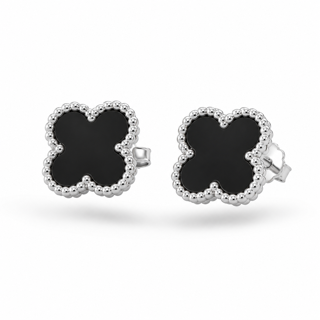 Classic Onyx-Style 92.5 Silver Alhambra Earrings