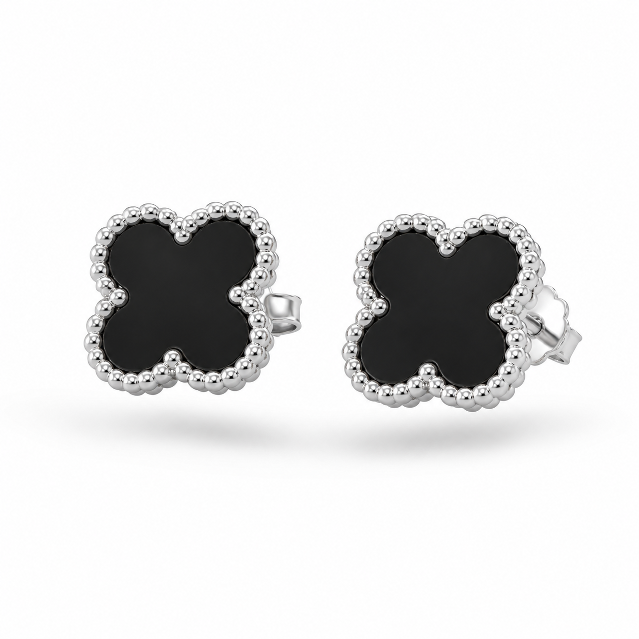Classic Onyx-Style 92.5 Silver Alhambra Earrings