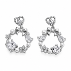 Romantic Heart & Bow Pearl 92.5 Silver Earrings