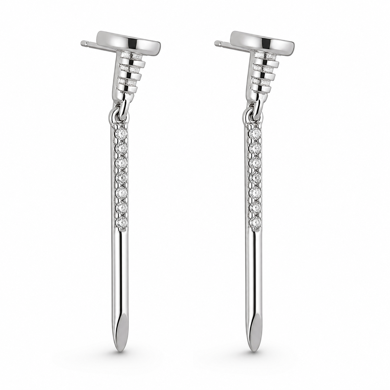 Modern Geometric Nail 92.5 Silver Earrings