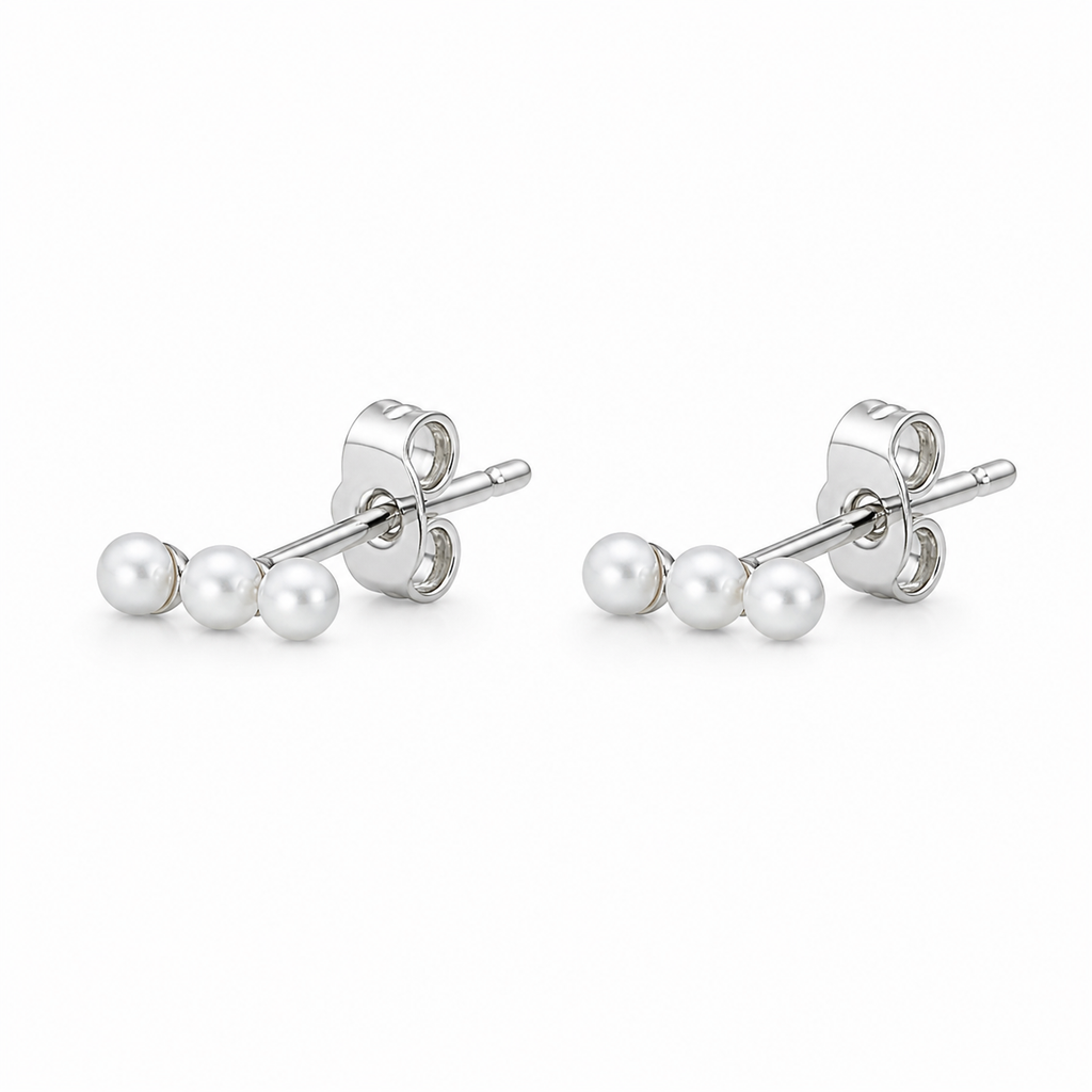 The Triple Pearl Linear 92.5 Silver Studs