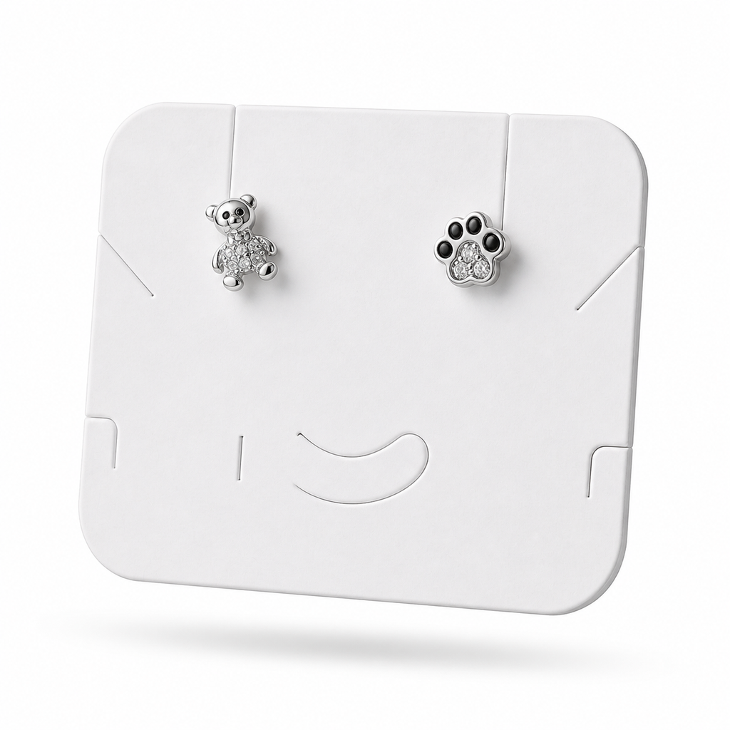 Petite Teddy and Paw Print 92.5 Silver Studs